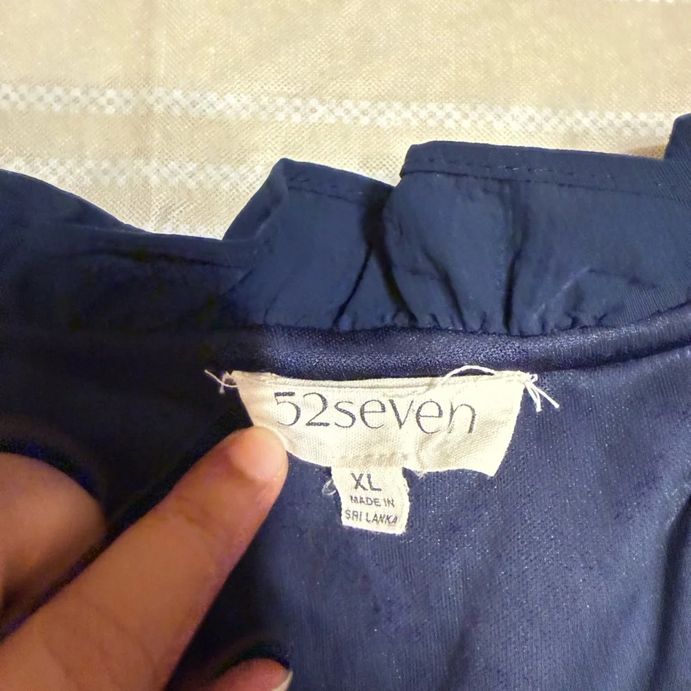Seven7 Deep Blue Ruffle Top - Picture 2 of 4